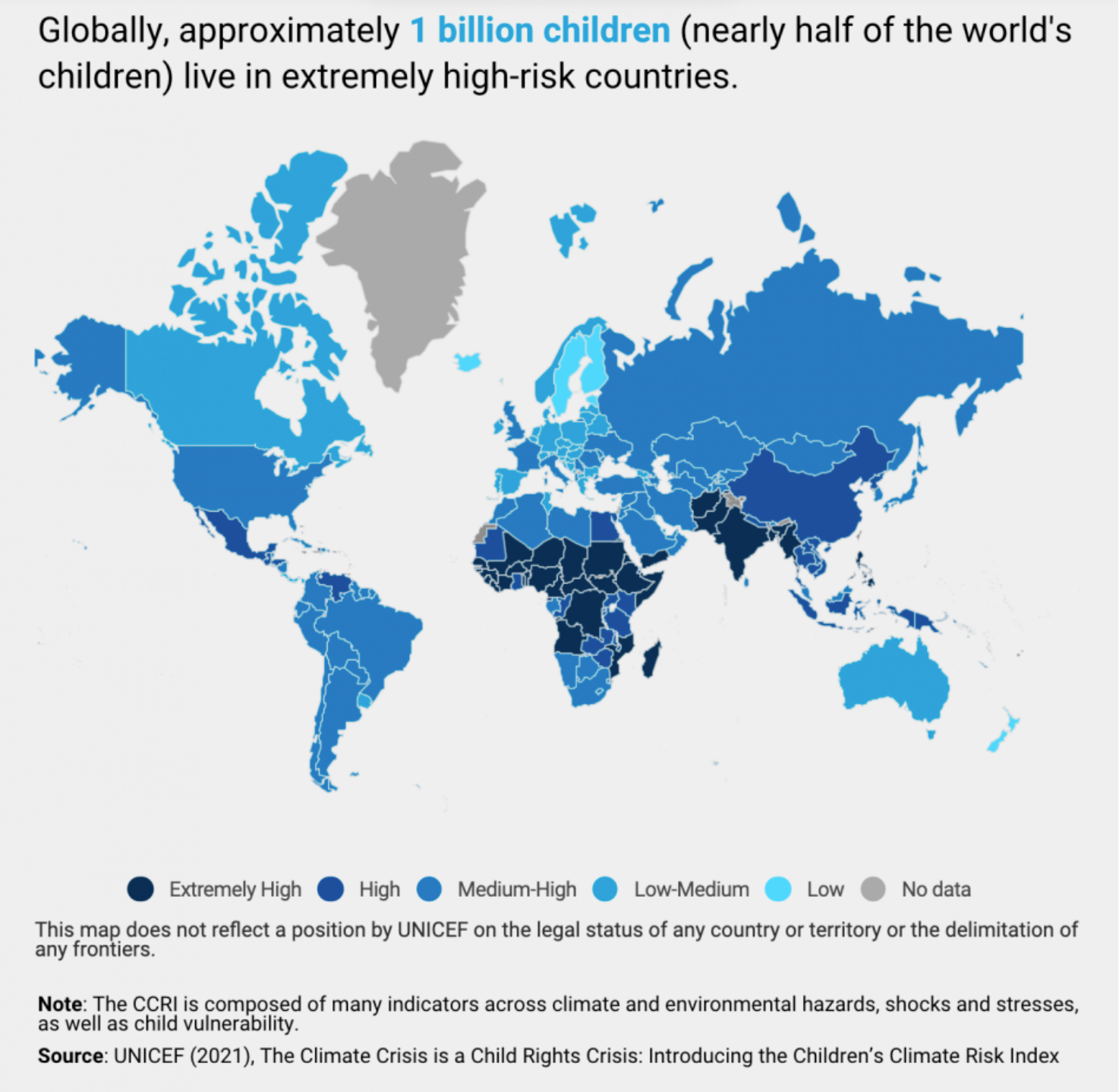 UNICEF chart showing 1 billion children live in extremely high-risk countries