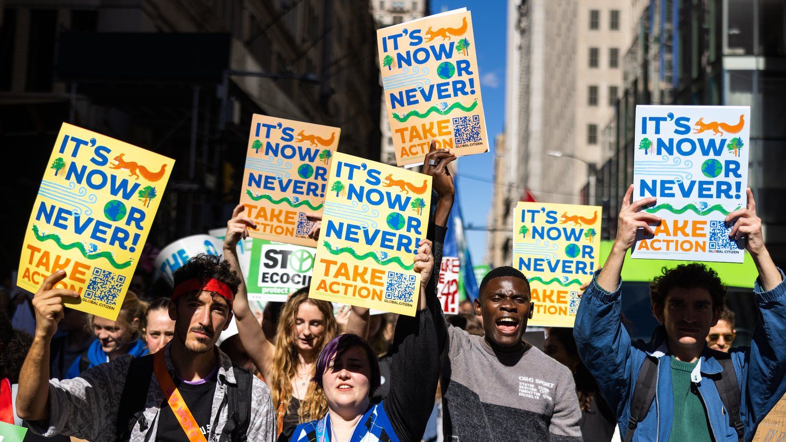 Climate activists and protesters demonstrate in the Fridays for Future Global Climate Strike at New York City