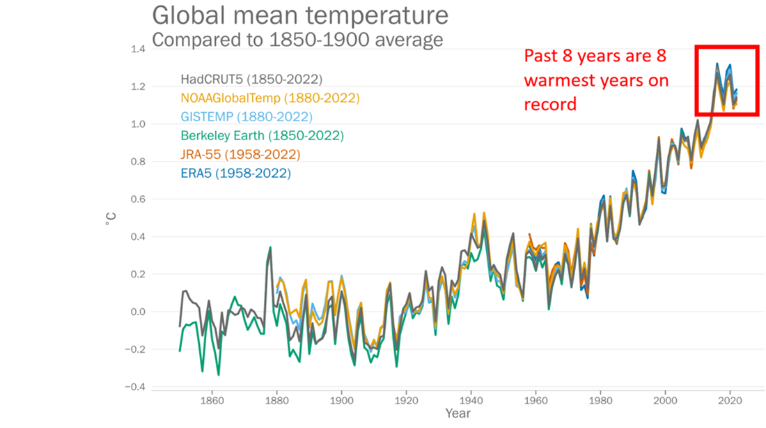 WMO global mean temperature