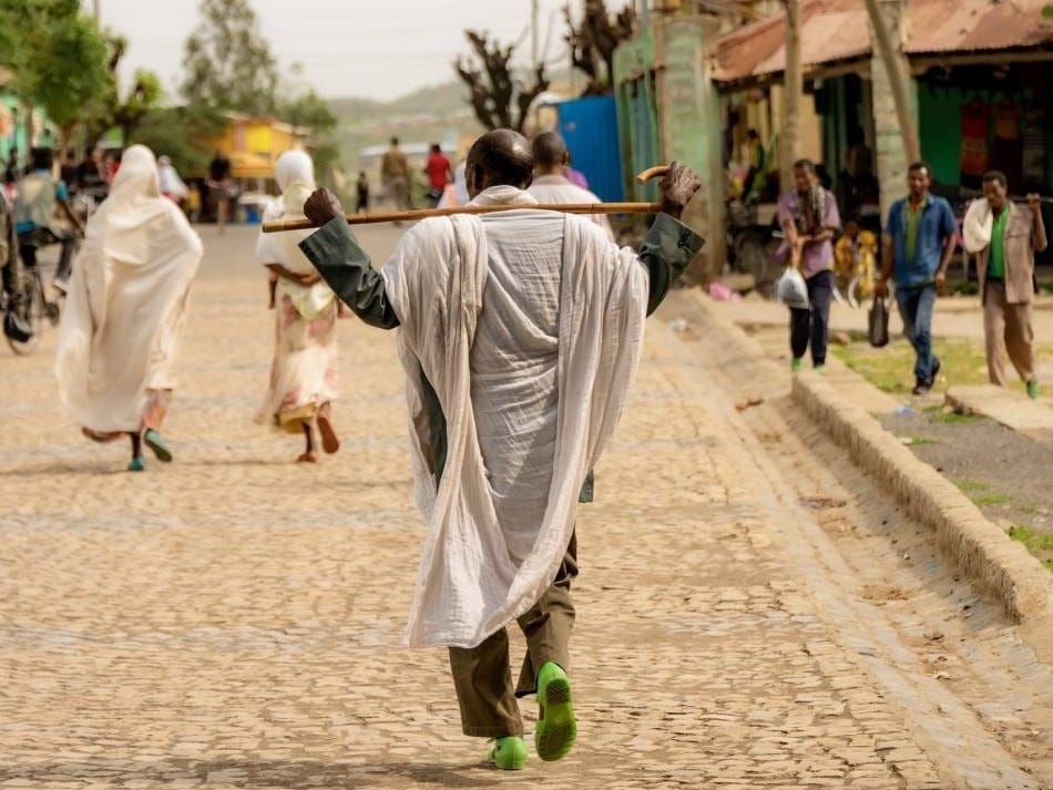 A street scene from the northern city of Axum in Ethiopia's Tigray region