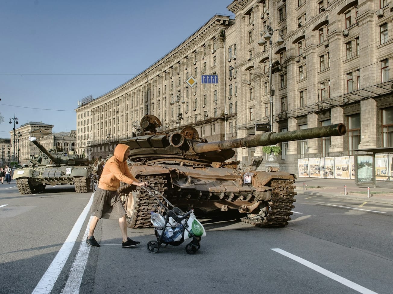 A 2022 parade of destroyed Russian military equipment in Kyiv.