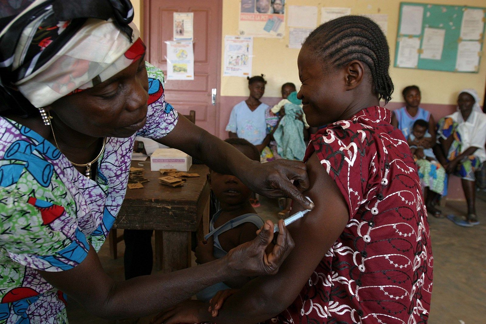 A woman gets a tetanus shot at a Central African Republic clinic