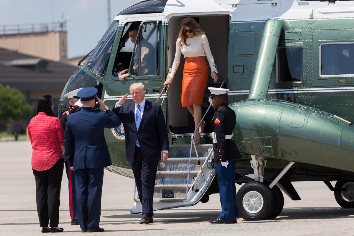 U.S. President Donald Trump and First Lady Melania Trump arrive at Andrews Air Force Base