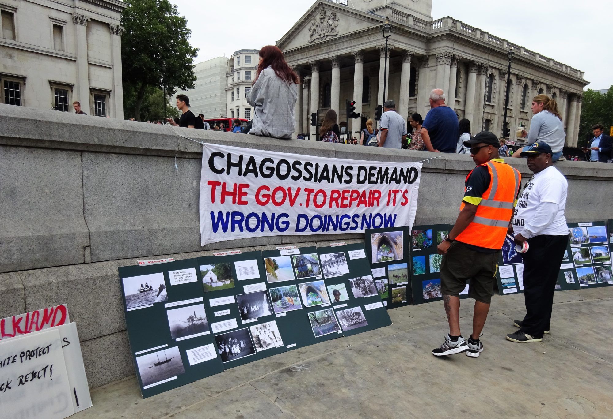 A 2018 protest over the Chagos Islands in London's Trafalgar Square. 