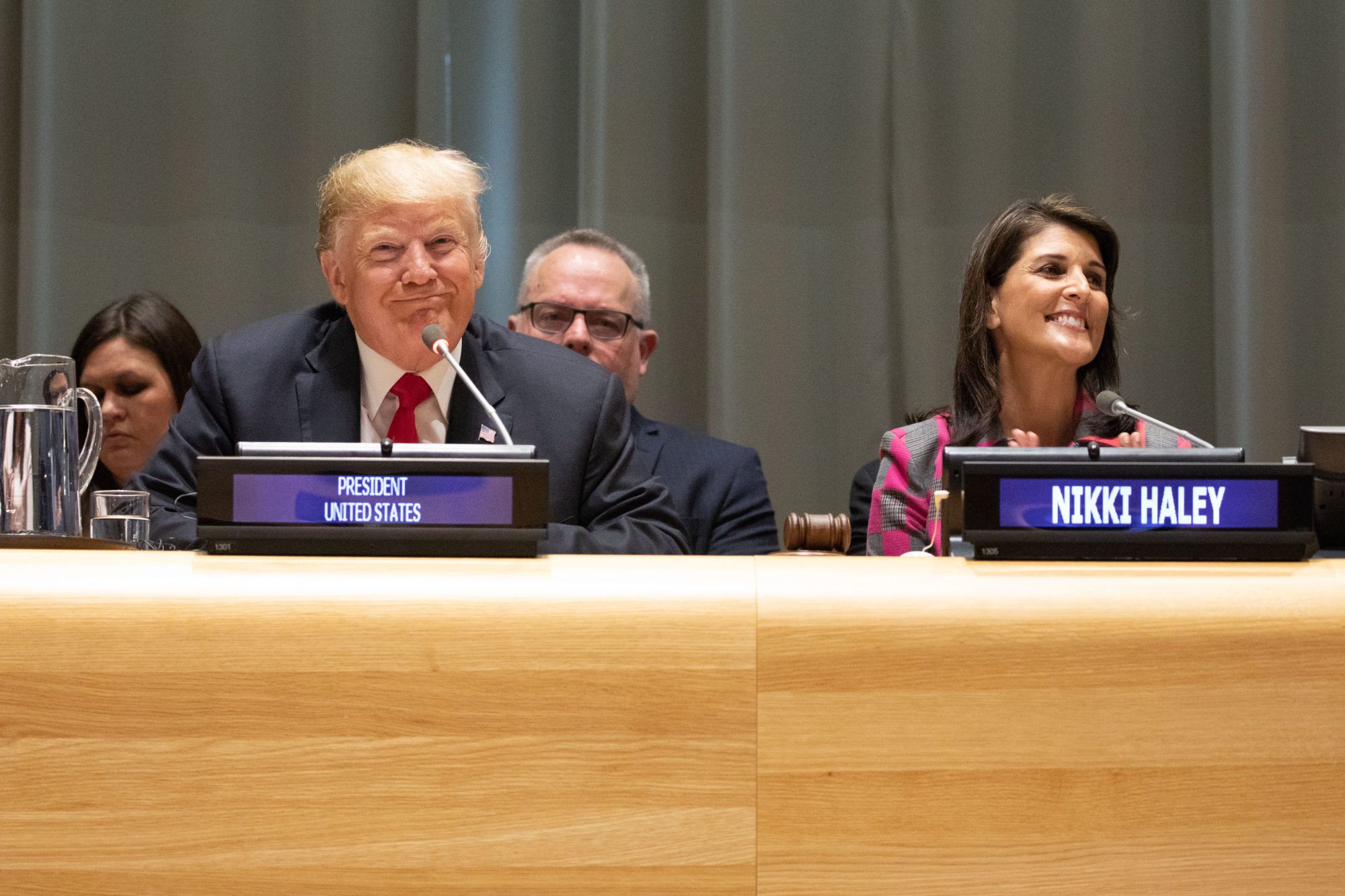 U.S. President Donald Trump and U.S. Ambassador to the U.N. Nikki Haley at the United Nations