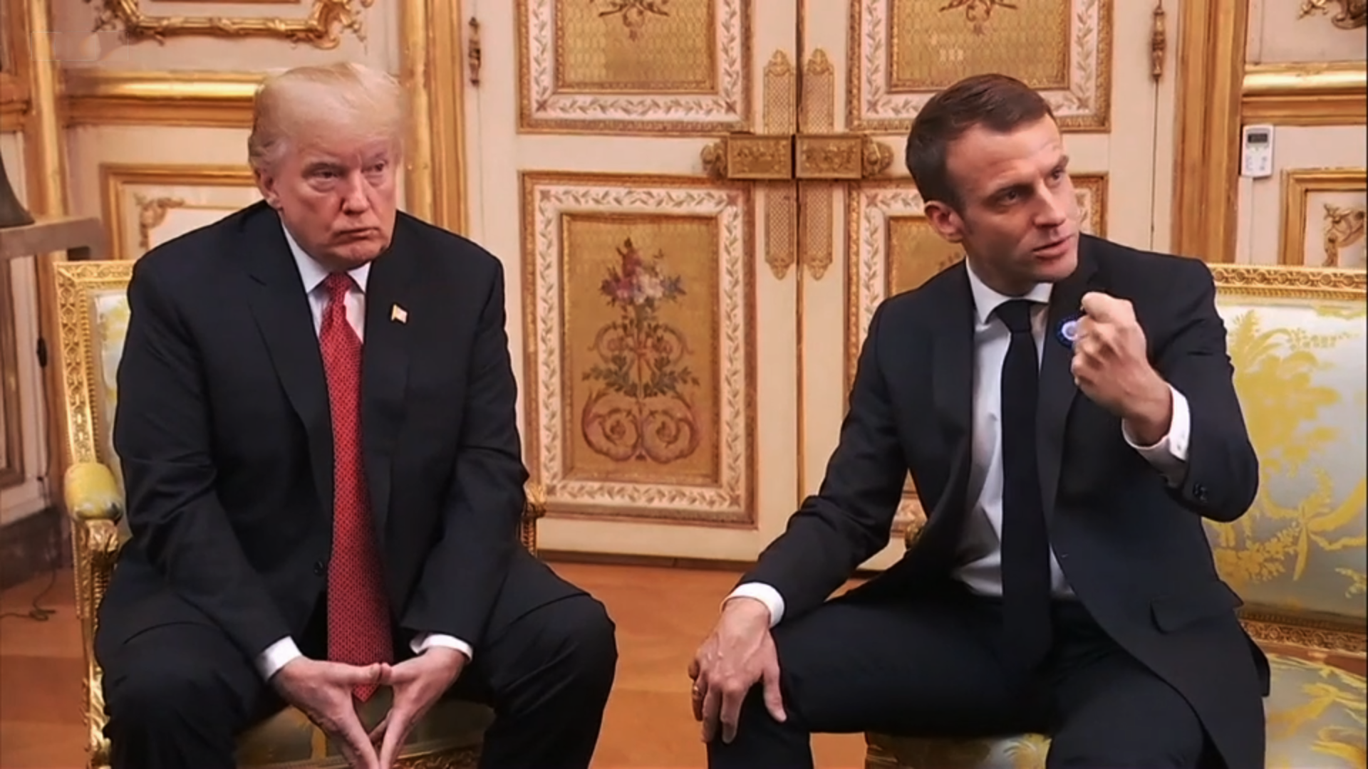 U.S. President Donald Trump with French President Emmanuel Macron at the Élysée Palace in Paris