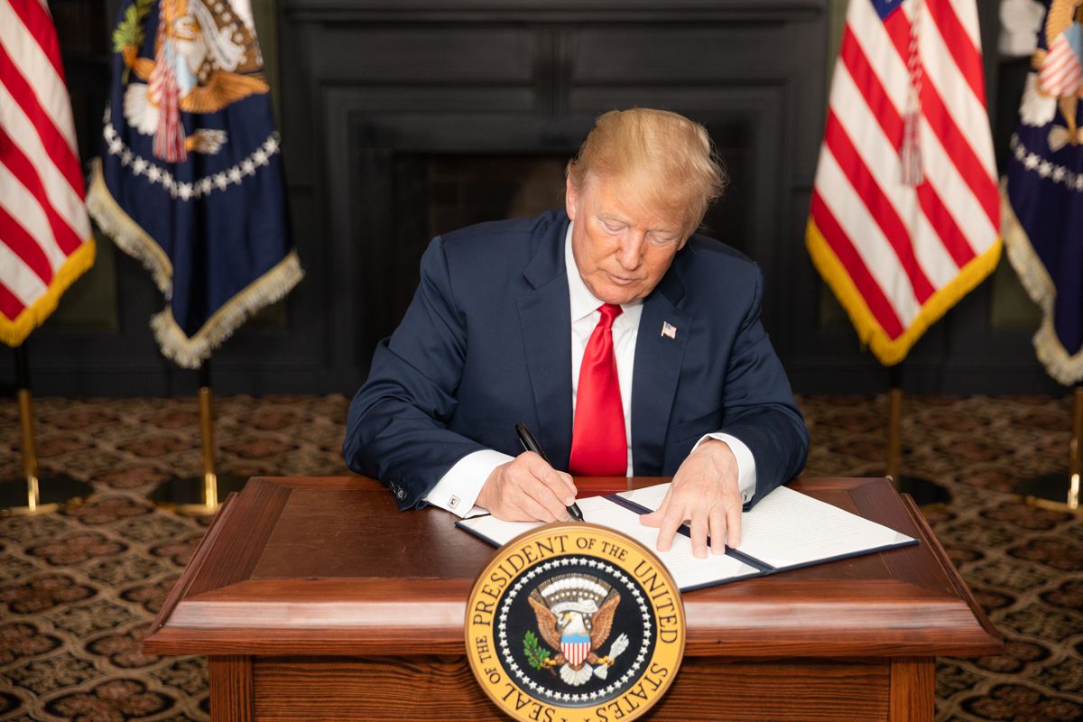 U.S. President Donald Trump orders reimposed Iran sanctions.