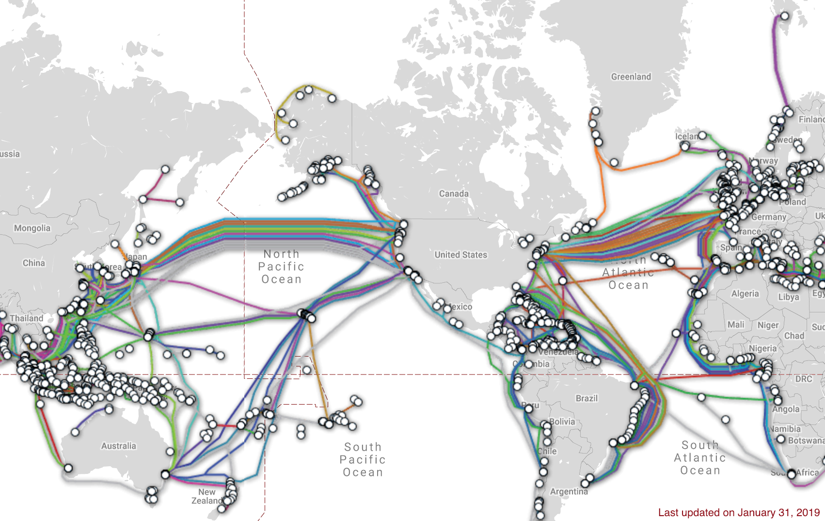 TeleGeography's regularly updated global submarine cable map