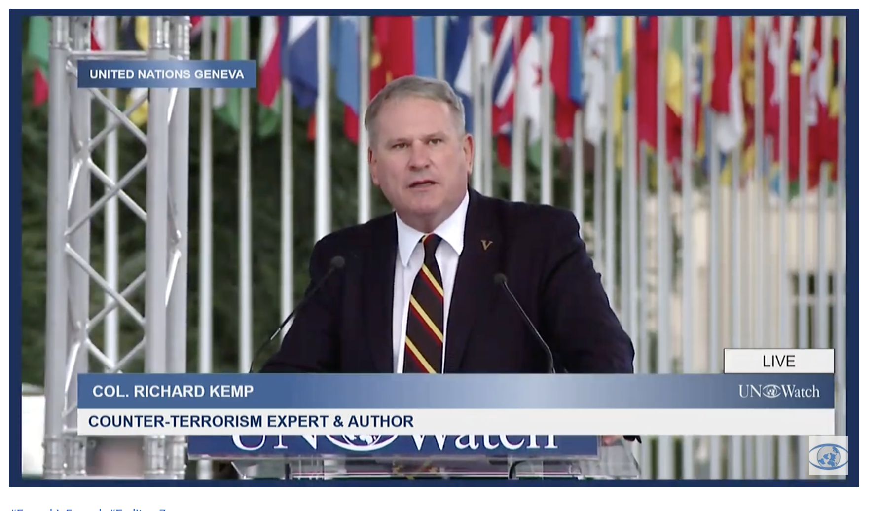 British Col. Richard Kemp at a rally in Geneva