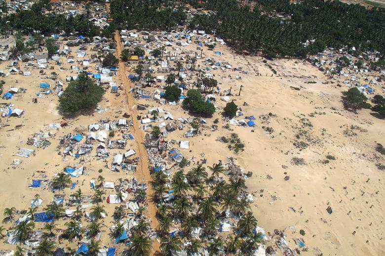 Sri Lanka's last battlefield seen in a fly-over at the end of the civil war in May 2009